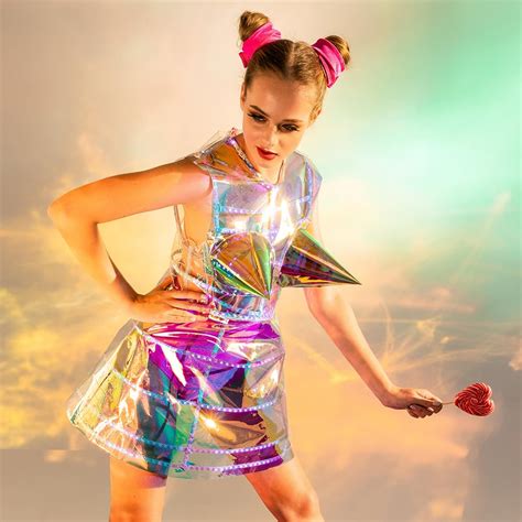 hologram vinyl led light up rainbow cage dress outfit