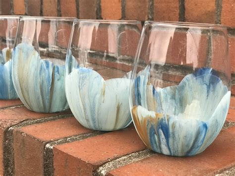Stemless Wine Glass Hand Dipped Wine Glass Painted Wine Glass