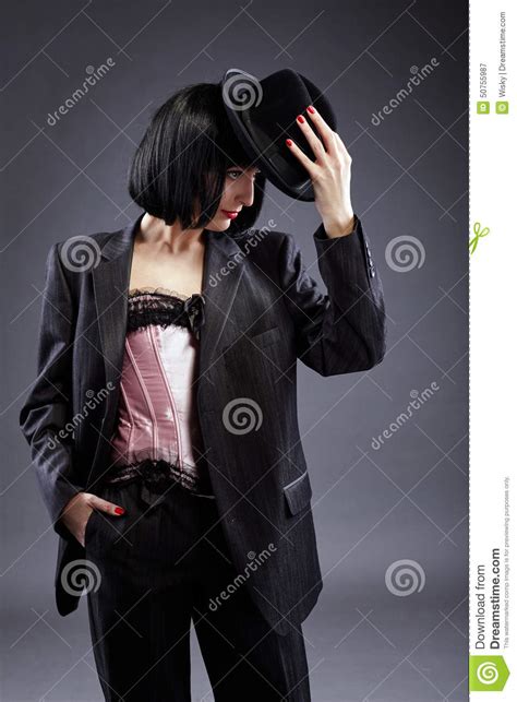 Hot Lesbian Brunette Posing As Elegant Groom Stock Image Image Of