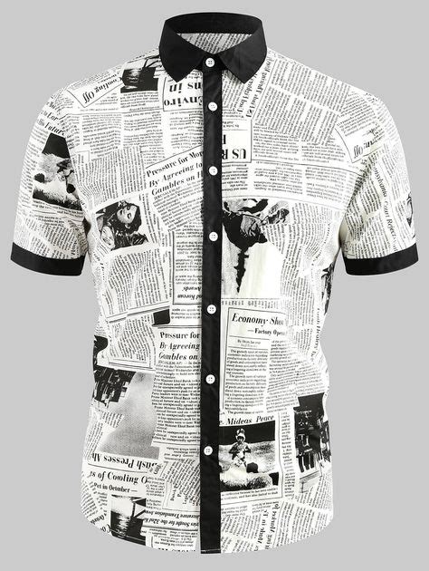 short sleeve newspaper printed shirt