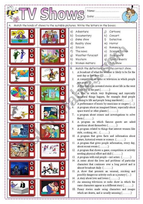 worksheet includes activities related  kinds  shows presented