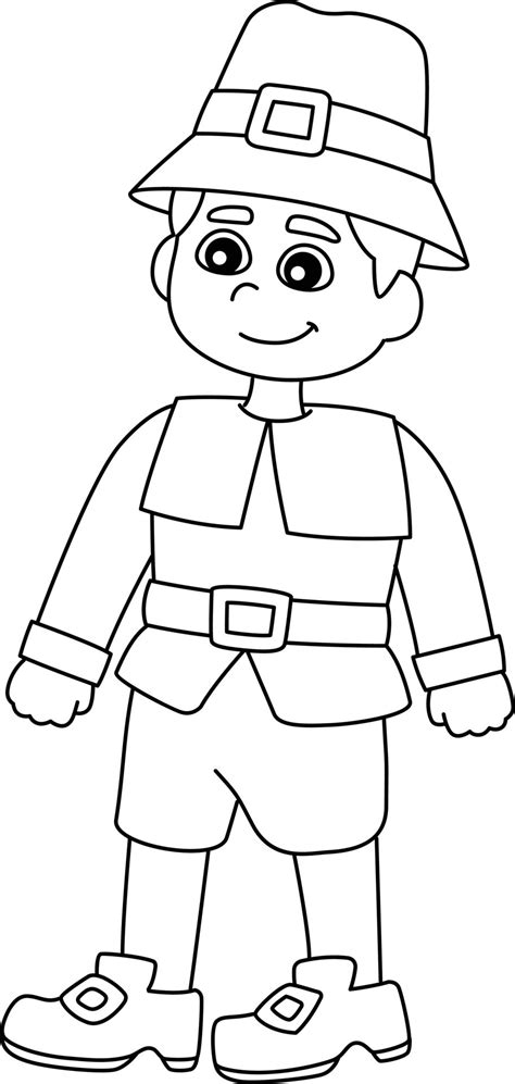thanksgiving pilgrim boy isolated coloring page  vector art
