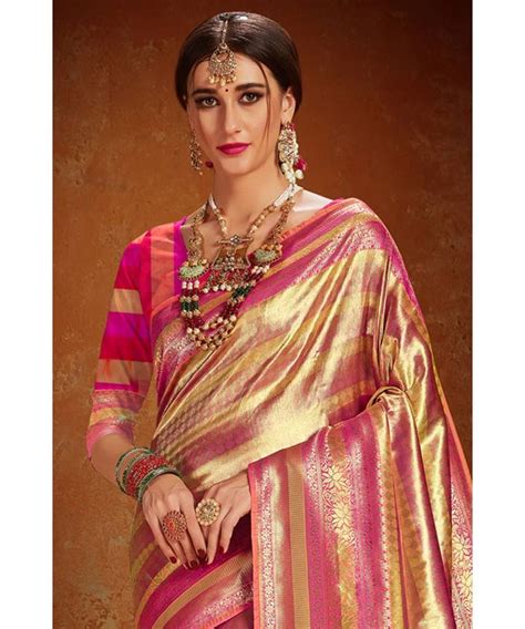 gold woven blended silk kanchipuram saree with blouse karagiri 3227088