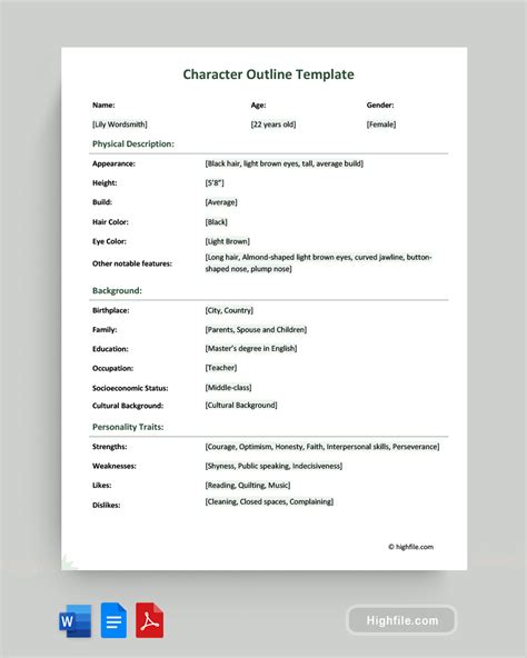 character outline template word  google docs highfile