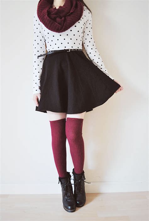 knee high socks burgundy from sandysshop looks hipster outfits fashion autumn fashion