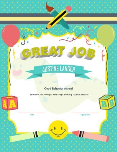printable award certificates achievement merit honor  good