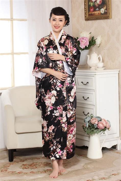new arrival black vintage japanese ladies silk satin kimono yukata