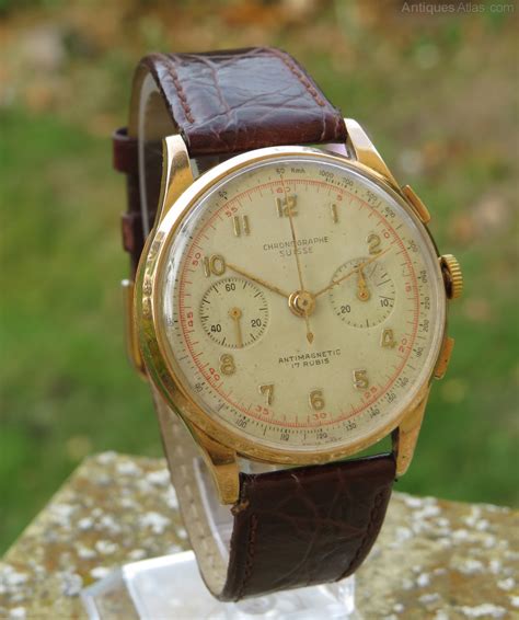 antiques atlas gents ct gold chronographe suisse wristwatch