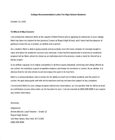 sample college letters  recommendation   ms word