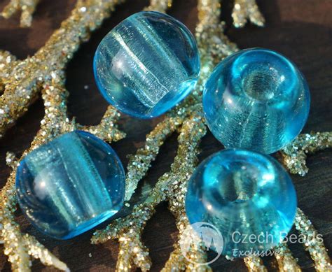 Clear Blue Large Hole Glass Beads Round Czech Beads Czech