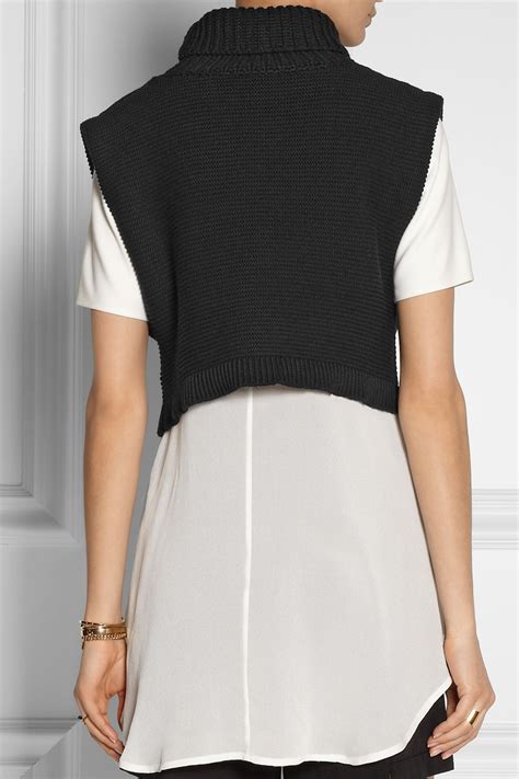 lyst victoria beckham cropped chunkyknit cotton turtleneck sweater in black