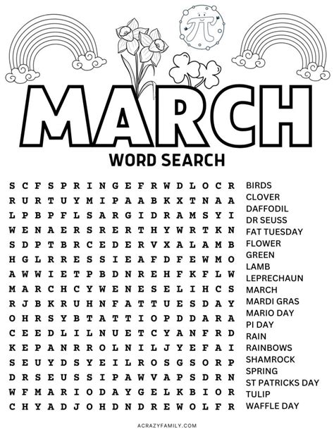 march word search printable  crazy family