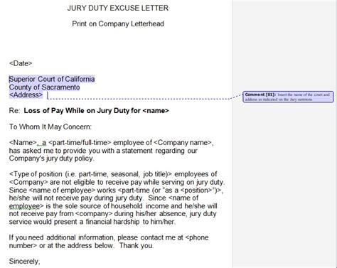 jury duty excuse letters templates word
