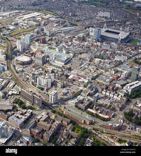 aerial view  cardiff city centre south wales uk stock photo alamy