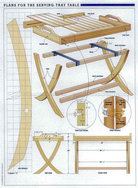 folding serving tray table plans woodarchivist
