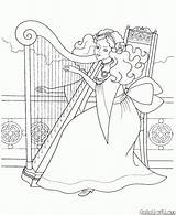 Harp Arpa Harpe Colorear Colorkid Harpa Princesas раскраска Regina Reina Princesa Coloriages Prinzessinnen Principesse Katze Prinzessin Balcone Principessa Pavo Sandrine sketch template