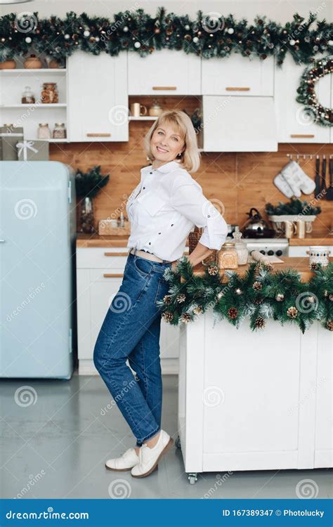 Beautiful Adult Lady Posing In The Kitchen Stock Image Image Of