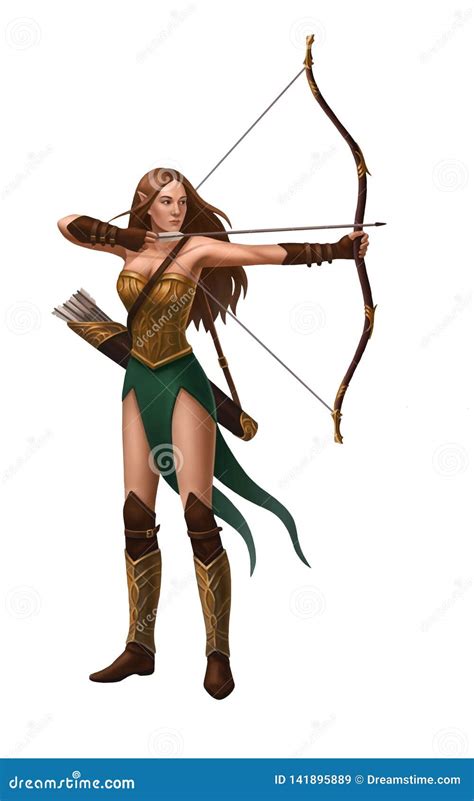 isolated elf girl  bow  quiver  arrows stock illustration