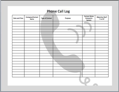 phone call log template business mentor