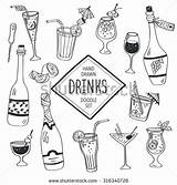 Drinks Coloring Cocktails Doodle Cocktail Drawn Hand Wine Icons Beverages Isolated Vector Set Glass Background Juice Water Bottles Stock Shutterstock sketch template