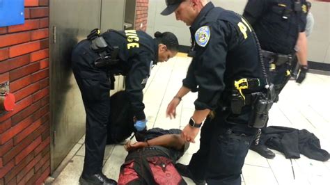 Bart Police Officers Detain A Man With A Stick At 12th St Station Youtube