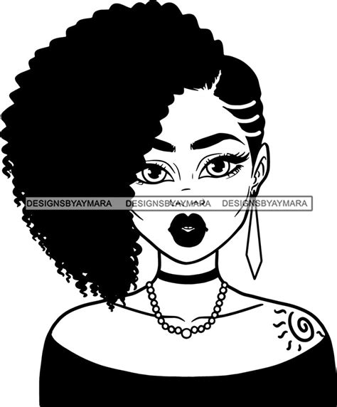 afro girl babe hoop earrings sexy lips tattoo afro cornrow hair style b