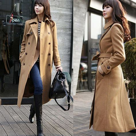fashion women s super long wool jacket double breasted
