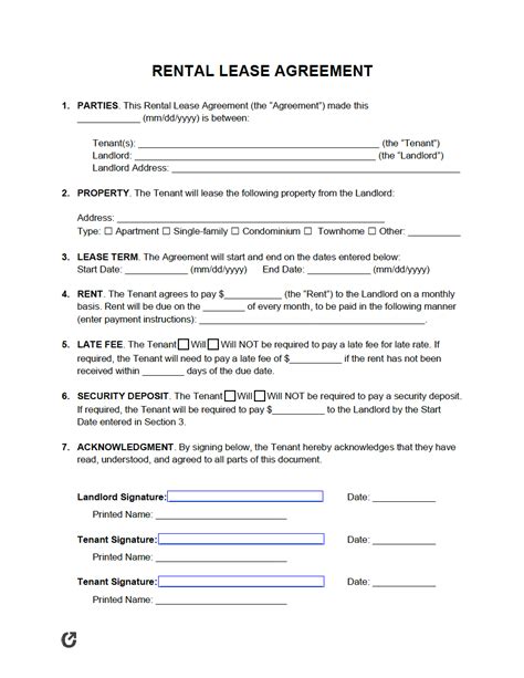 legal size printable lease room agreements  printable