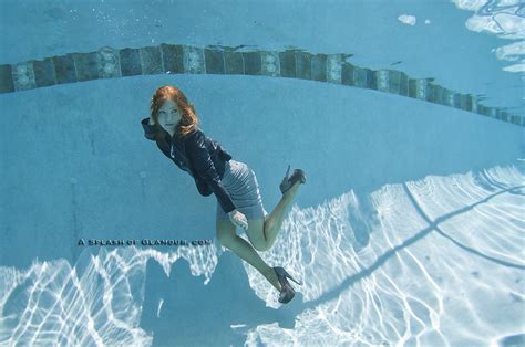 Underwater Swimming Pool Redhead Floating Skirt High Heels Savannah