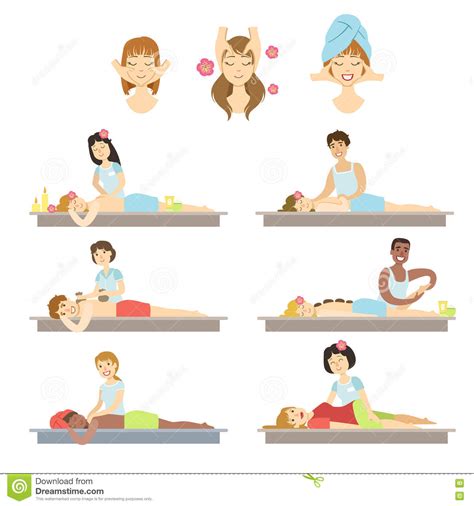 People Getting Facial And Body Massage In Spa Stock Vector