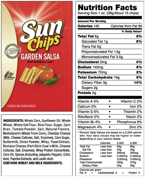 nutrition facts sun chips health