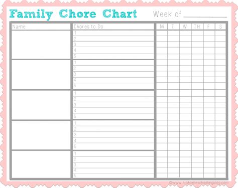 family chore lists  printable chore charts chore chart template