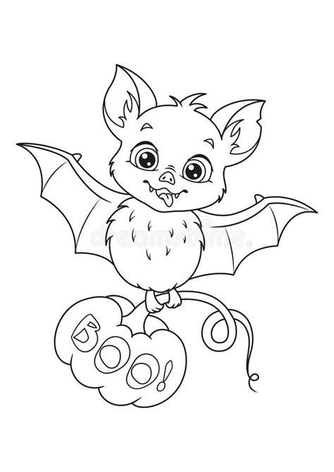 halloween bat  pumpkin coloring page stock vector illustration
