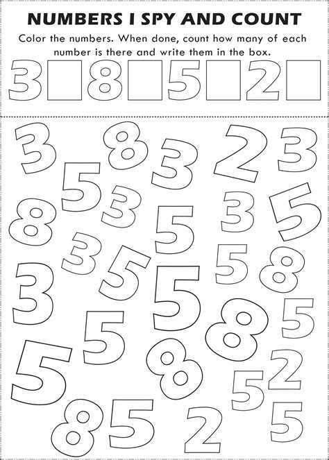 printable numbers  spy count  color activity page  kids