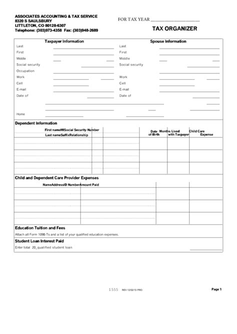 tax organizer printable