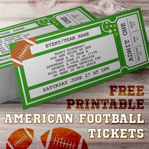printable football ticket template  printables