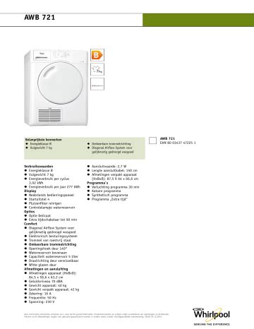 whirlpool awb  dryer product data sheet manualzz