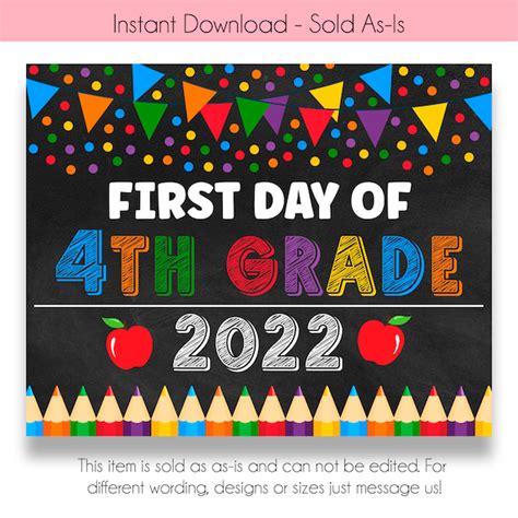 day  fourth grade  sign printable chalkboard etsy