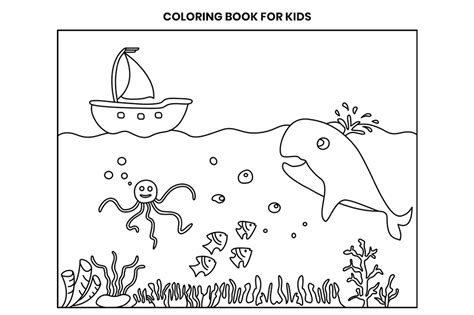 coloring book page  kids underwater graphic  doridodesign