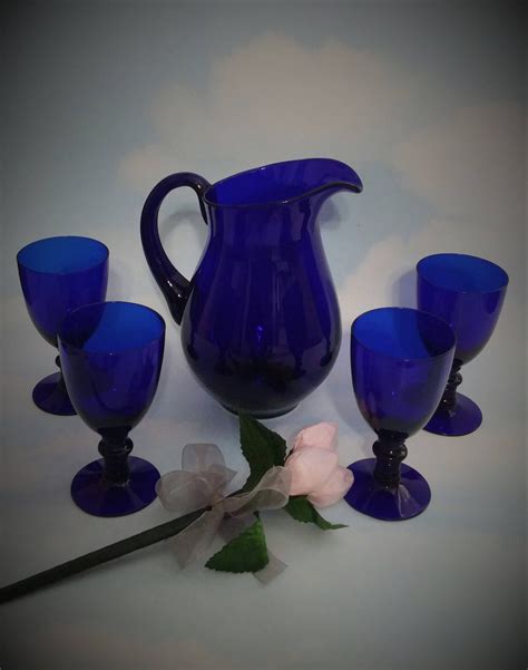 Vintage Cobalt Blue Glassware Royal Blue Sapphire Pitcher Etsy Blue
