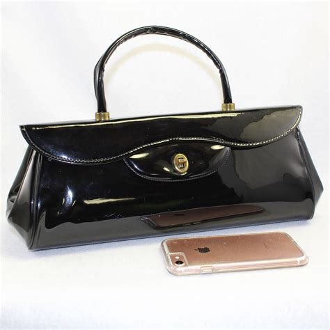 vintage black patent leather handbag purse  twist clasp etsy