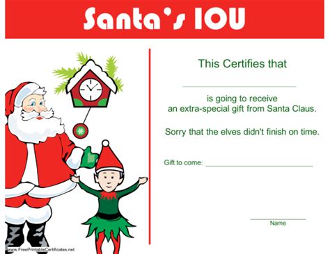 christmas iou certificate  christmas iou printable certificate