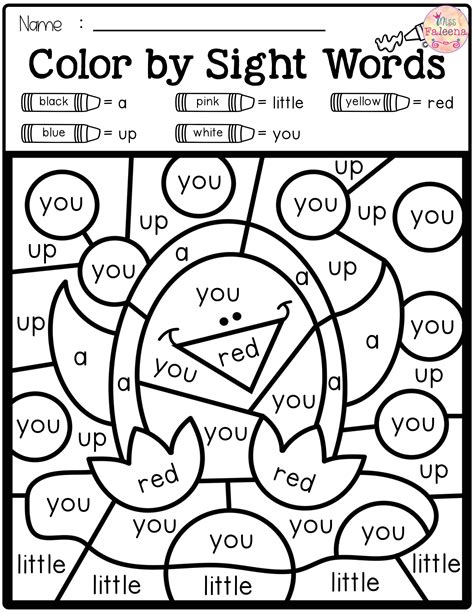 color  code sight words pre primer kindergarten math