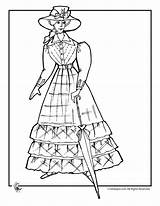 Coloring Pages Victorian Doll Adult Woman Dress Dolls Parasol Vintage 1900 Color Printable Books Woo Girls Colouring Woojr Jr Houses sketch template