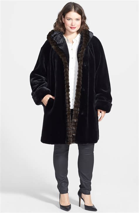 gallery hooded faux fur coat  size nordstrom