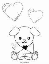 Coloring Valentine Puppy Pages Kids Valentines Cute Card sketch template