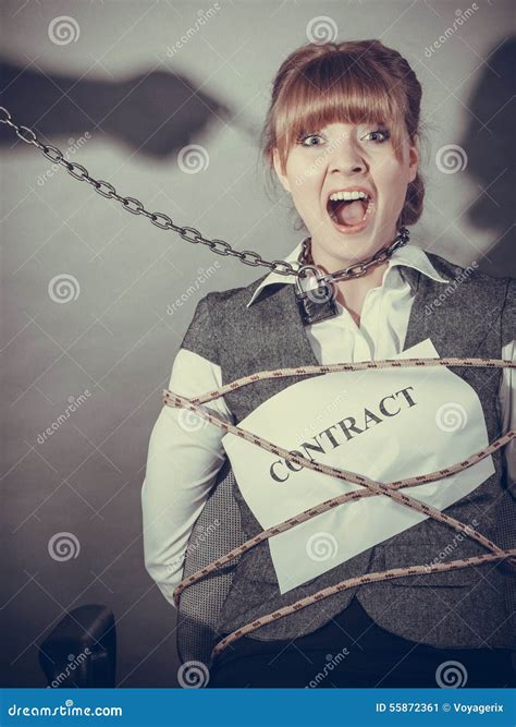 Upset Businesswoman Bound By Contract Terms Stock Image Image Of