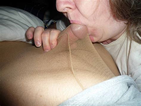 pantyhose covered cock blowjob