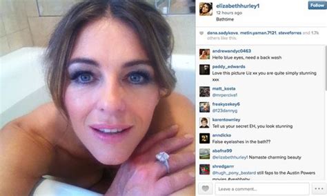 elizabeth hurley shares sexy selfie of her taking a soak