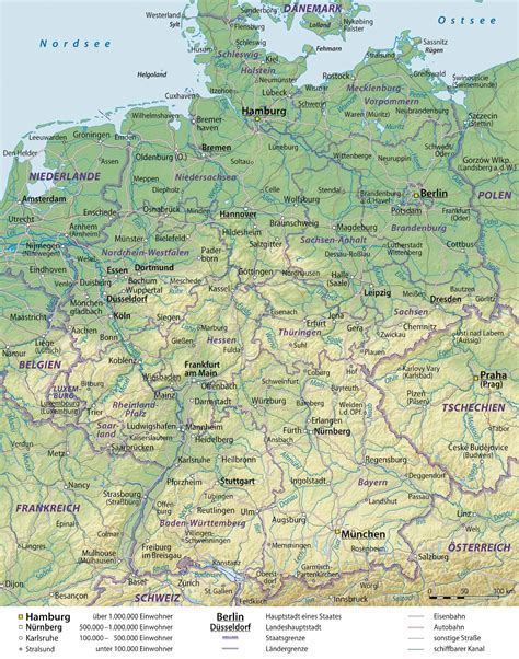 physische landkarte von deutschland mit verwaltungsgrenzen weltatlas